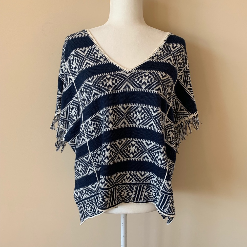 Anthropologie Navy and White Poncho
